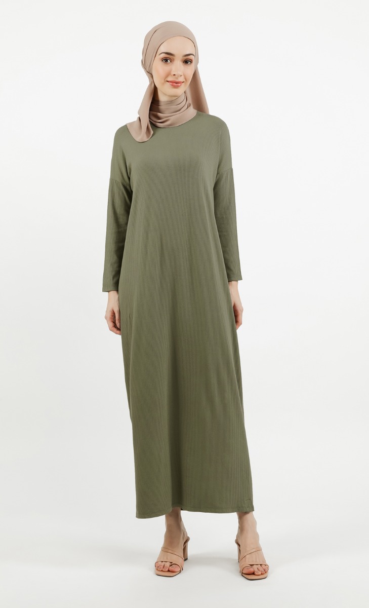 Ribbed Dress in Olive Green