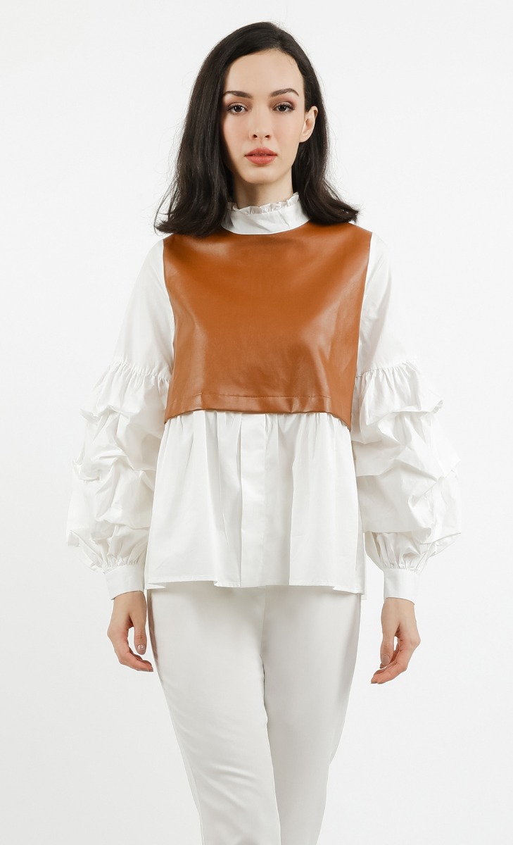 Layered Leather Shirt in Brown