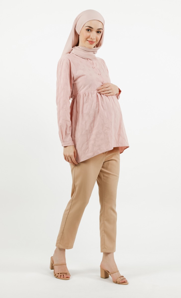 Gathered Ruffle Top in Dusty Pink
