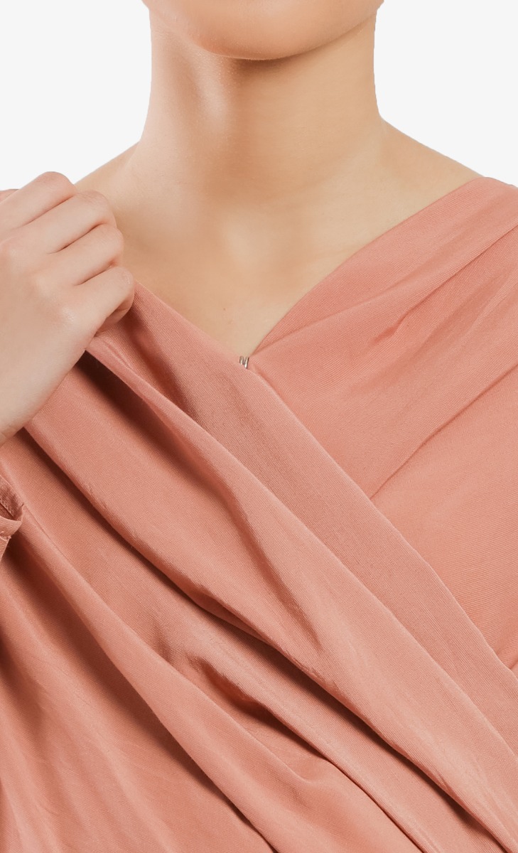 Front Pleats Overlap Top (Maternity) in Dusty Pink image 2
