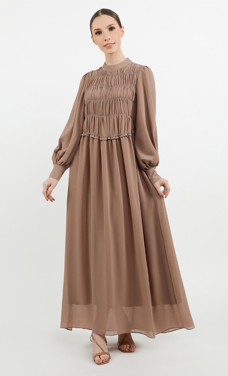 Front Ruched Dress in Taupe