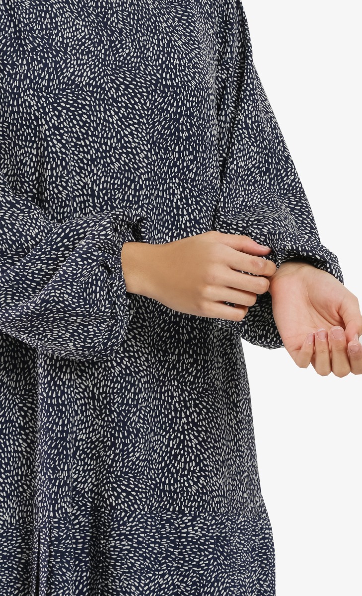 Printed Pleated Dress in Navy Blue image 2