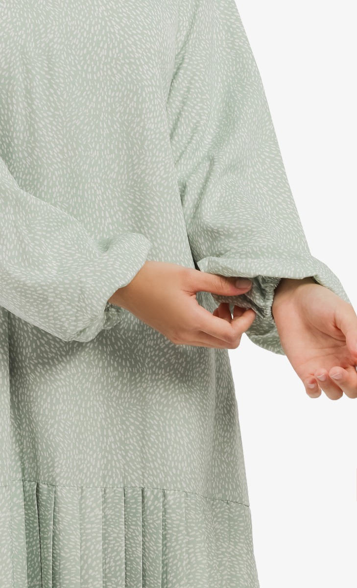 Printed Pleated Dress in Dusty Green image 2