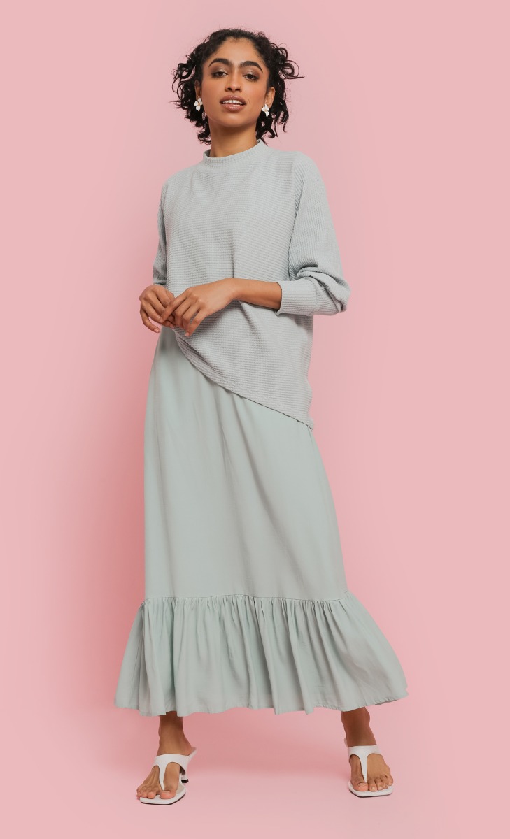 Tiered Hem Skirt in Mint Green image 2