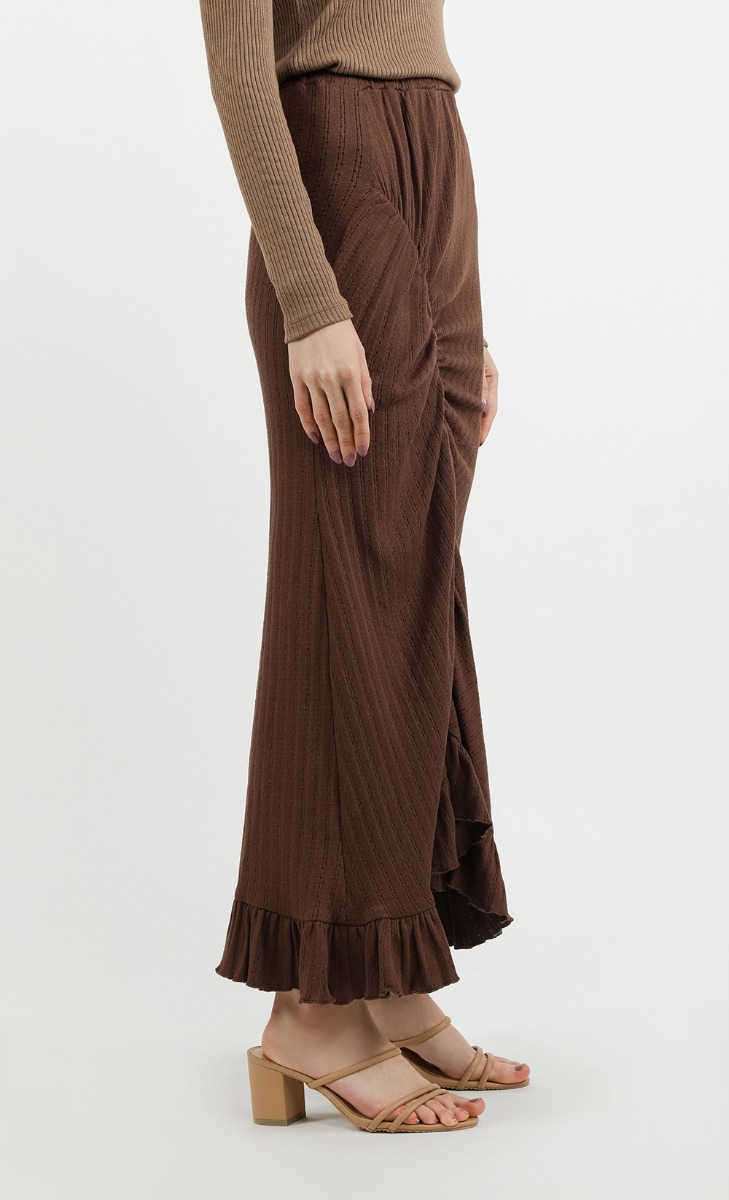 Front Gathered Ruffle Skirt in Dark Brown image 2