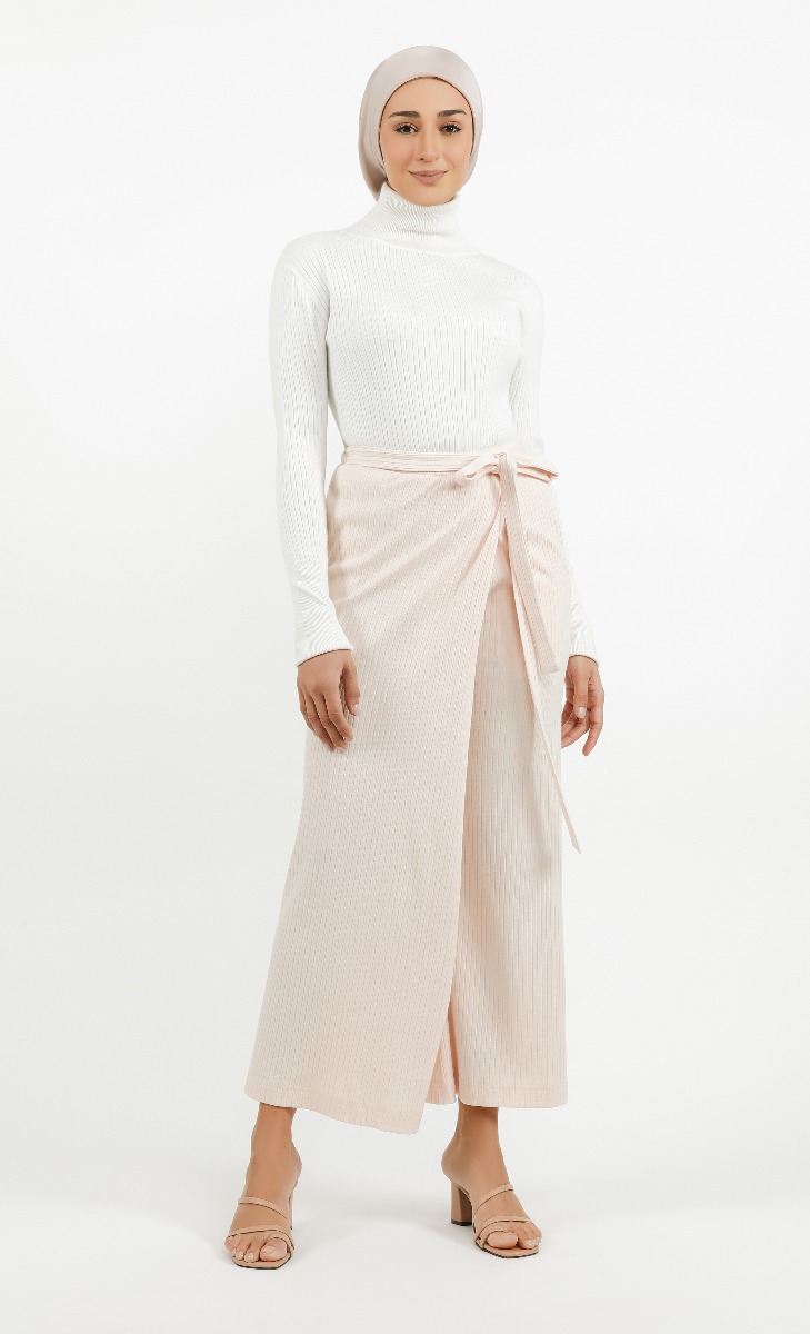 Ribbed Overlap Pants in Cream