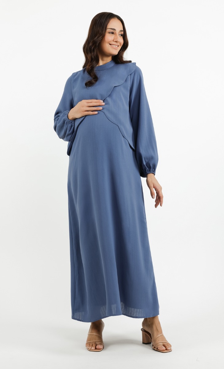Overlap Dress (Nursing Friendly) in Dusty Blue
