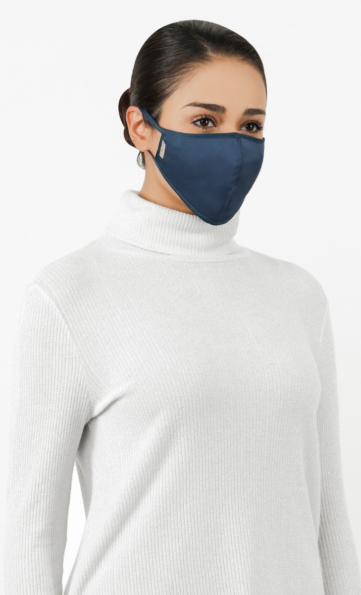 Satin Silk Reusable Face Mask Set in Navy Blue