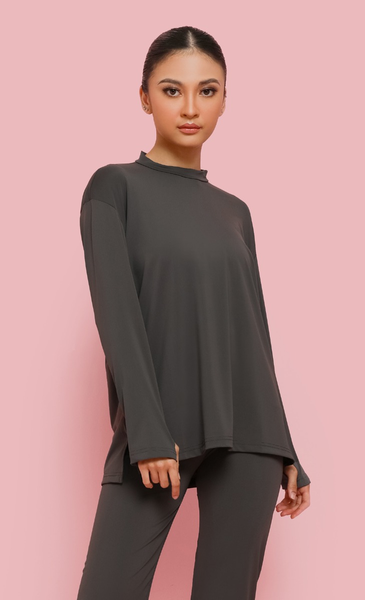 Oversized 2-In-1 Top in Dark Grey