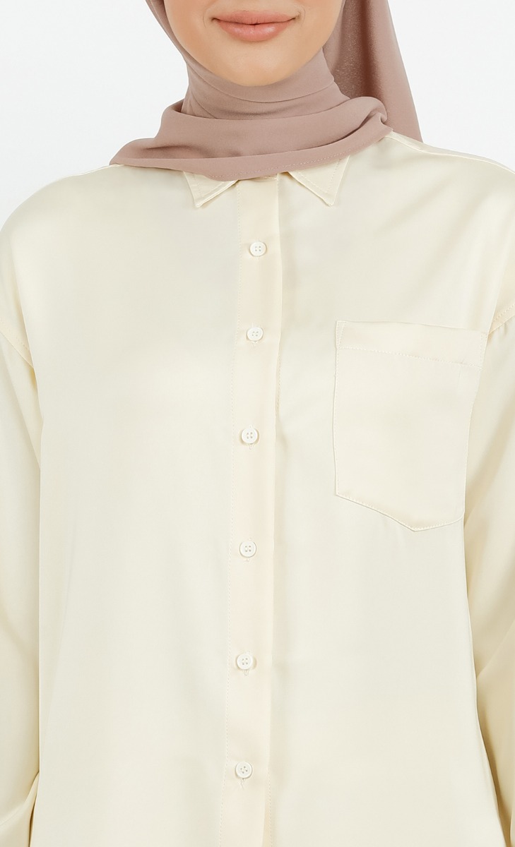 Satin Oversized Shirt in Cream image 2