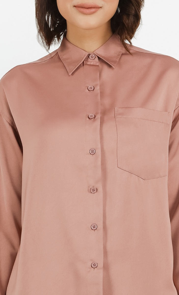 Satin Oversized Shirt in Mauve image 2