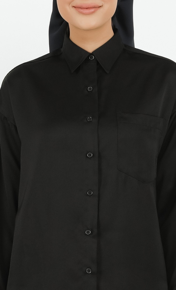 Satin Oversized Shirt in Black image 2