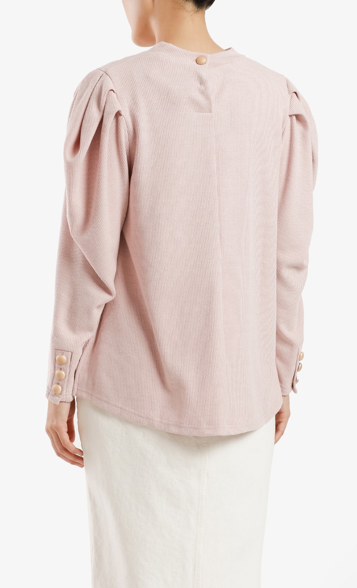 Oversized Puff Knit Top in Dusty Pink image 2
