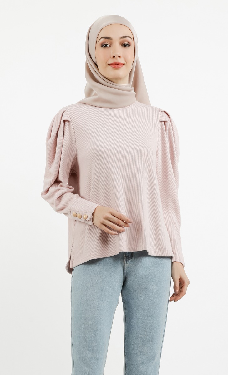Oversized Puff Knit Top in Dusty Pink