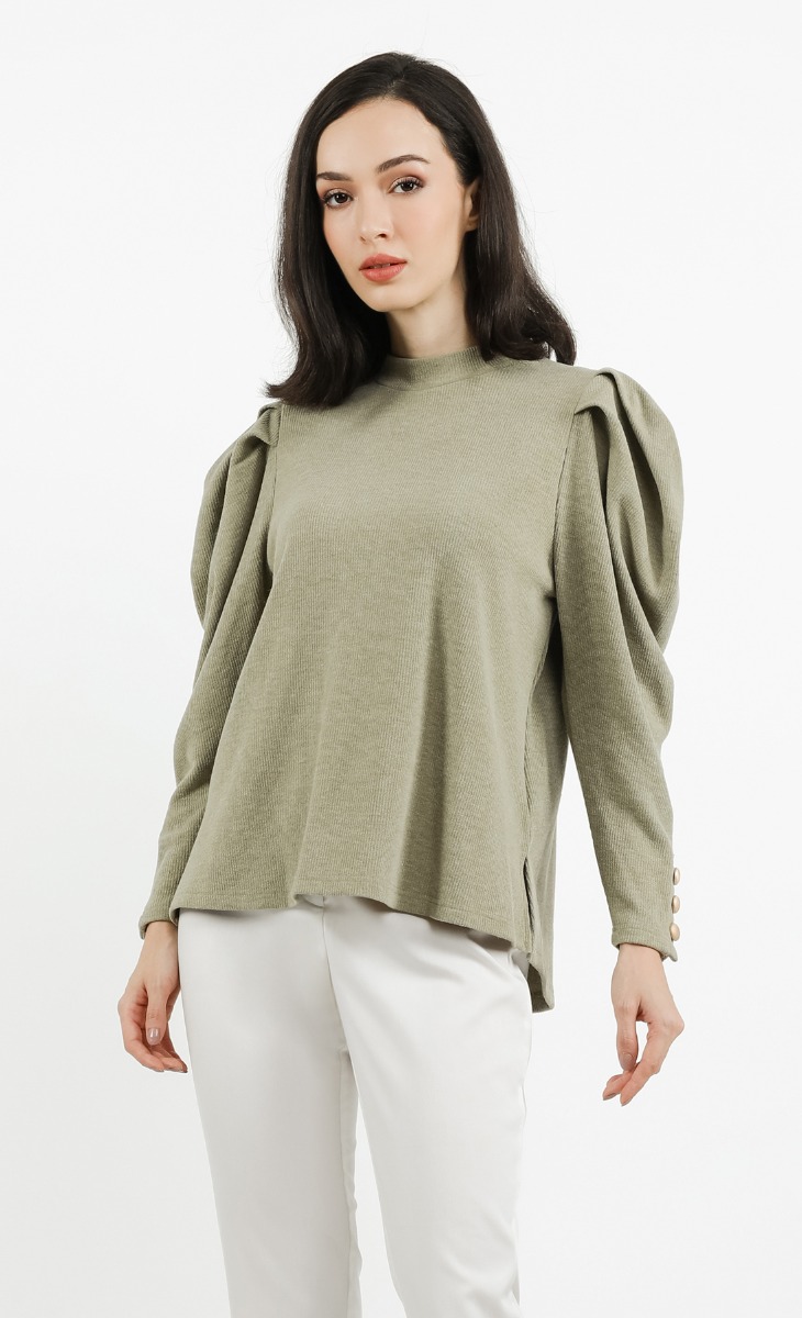 Oversized Puff Knit Top in Sage