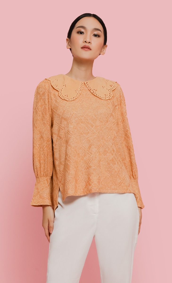 Embroidered Collar Knit Top in Sunset