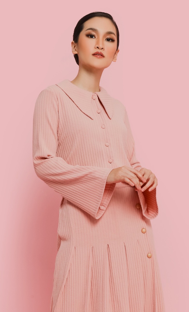 Flared Sleeves Ribbed Top in Dusty Pink