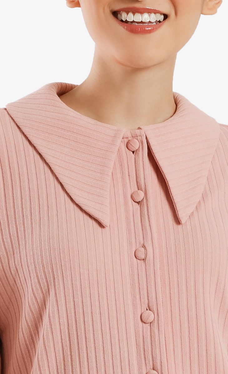 Flared Sleeves Ribbed Top in Dusty Pink image 2