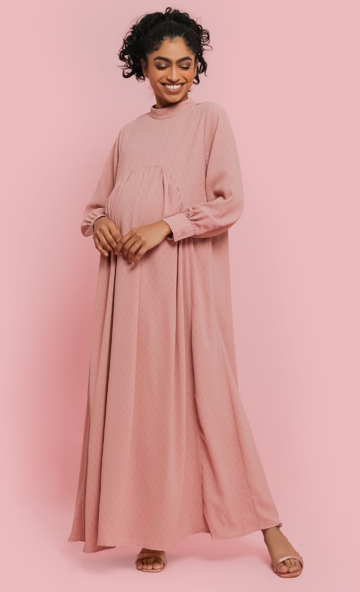 Textured Gathered Dress (Maternity) in Dusty Pink
