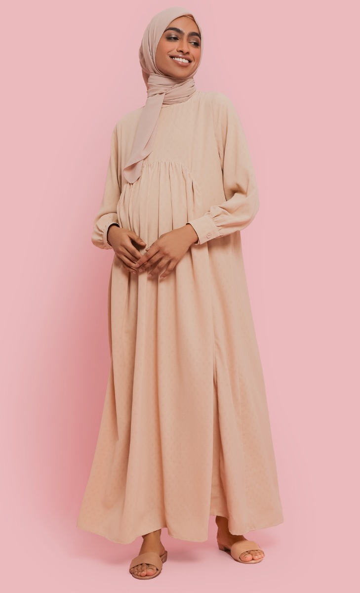 Textured Gathered Dress (Maternity) in Sand
