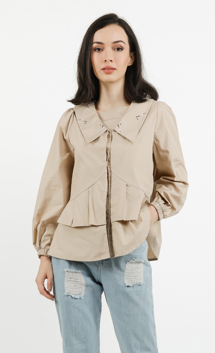 D U A Ruffle Two Way Top In Nude