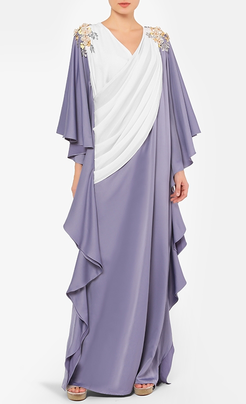 Athena Overlapping Pleat Dress in Slate Purple