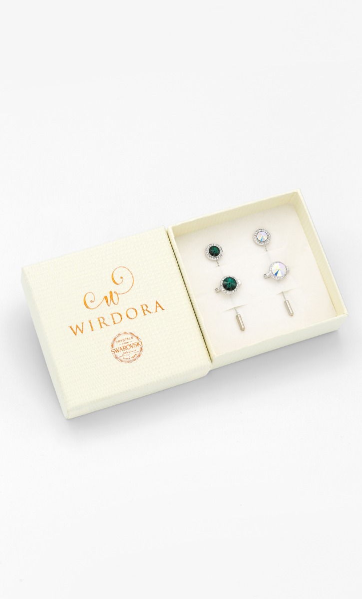 Rivolli Twin AB Brooch Set in Emerald image 2