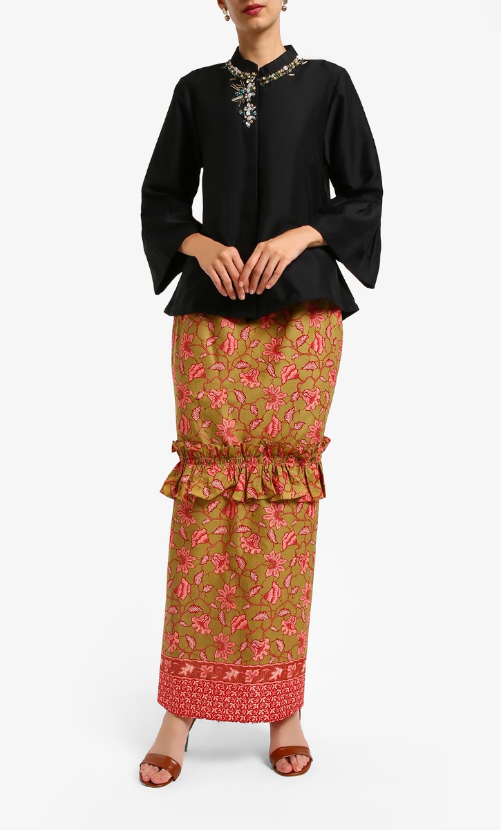 Wirda Batik Skirt In Olive Green and Pink