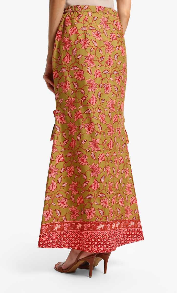 Wirda Batik Skirt In Olive Green and Pink image 2