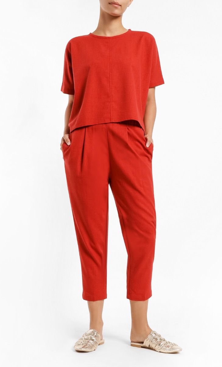Inete Linen Trousers in Tangerine