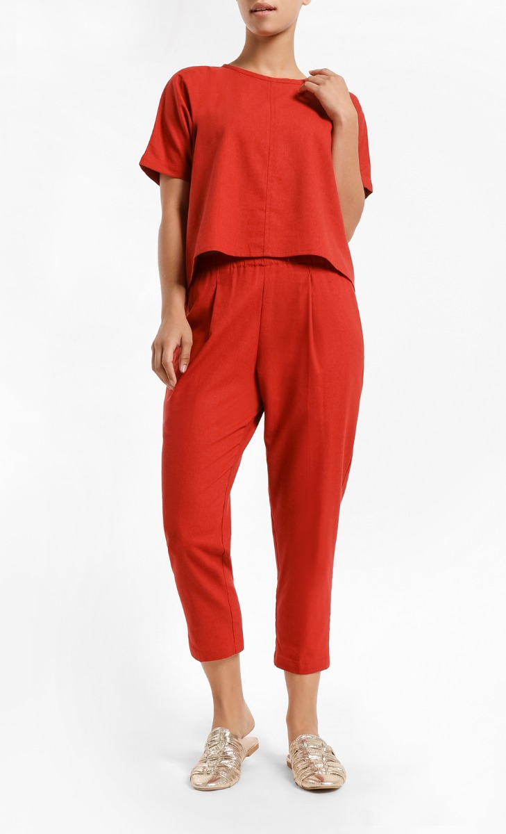 Inete Linen Blouse in Tangerine