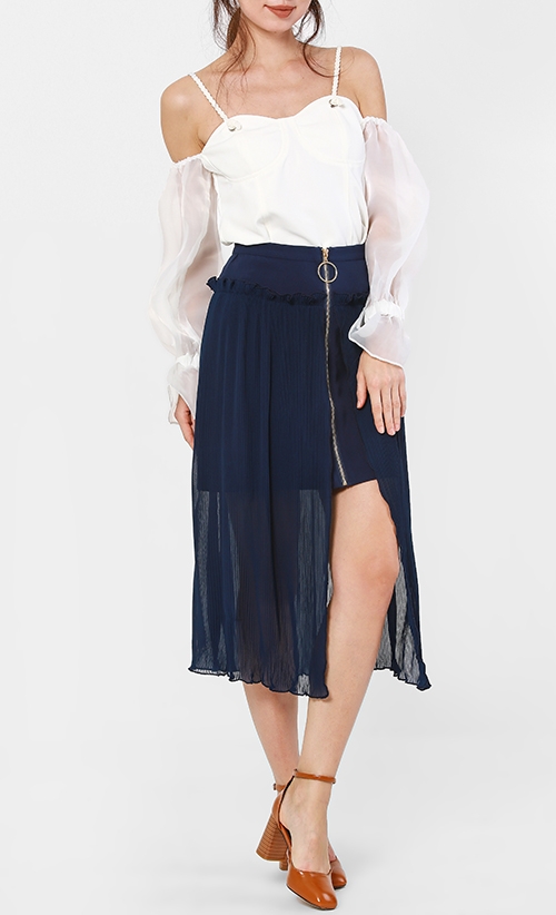 Trudy Pleated Long Skirt in Navy image 2