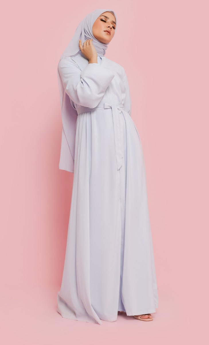 Abaya Set with Hijab in Dusty Blue