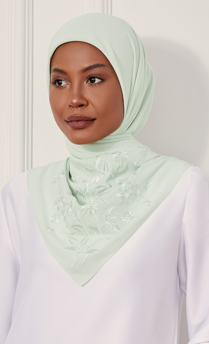 The Daisy Embroidery dUCk Square Scarf in Aloe