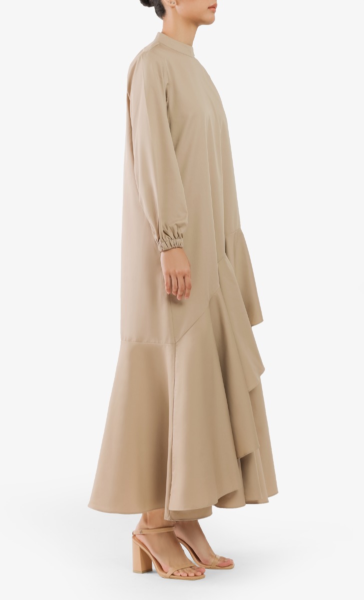 Asymmetrical Layered Dress in Nude image 2
