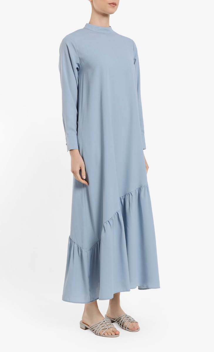 Asymmetrical Ruffle Dress in Blue | FashionValet