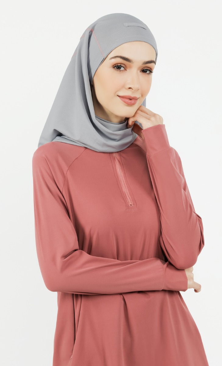 Attached Headband Active Hijab in Dark Grey