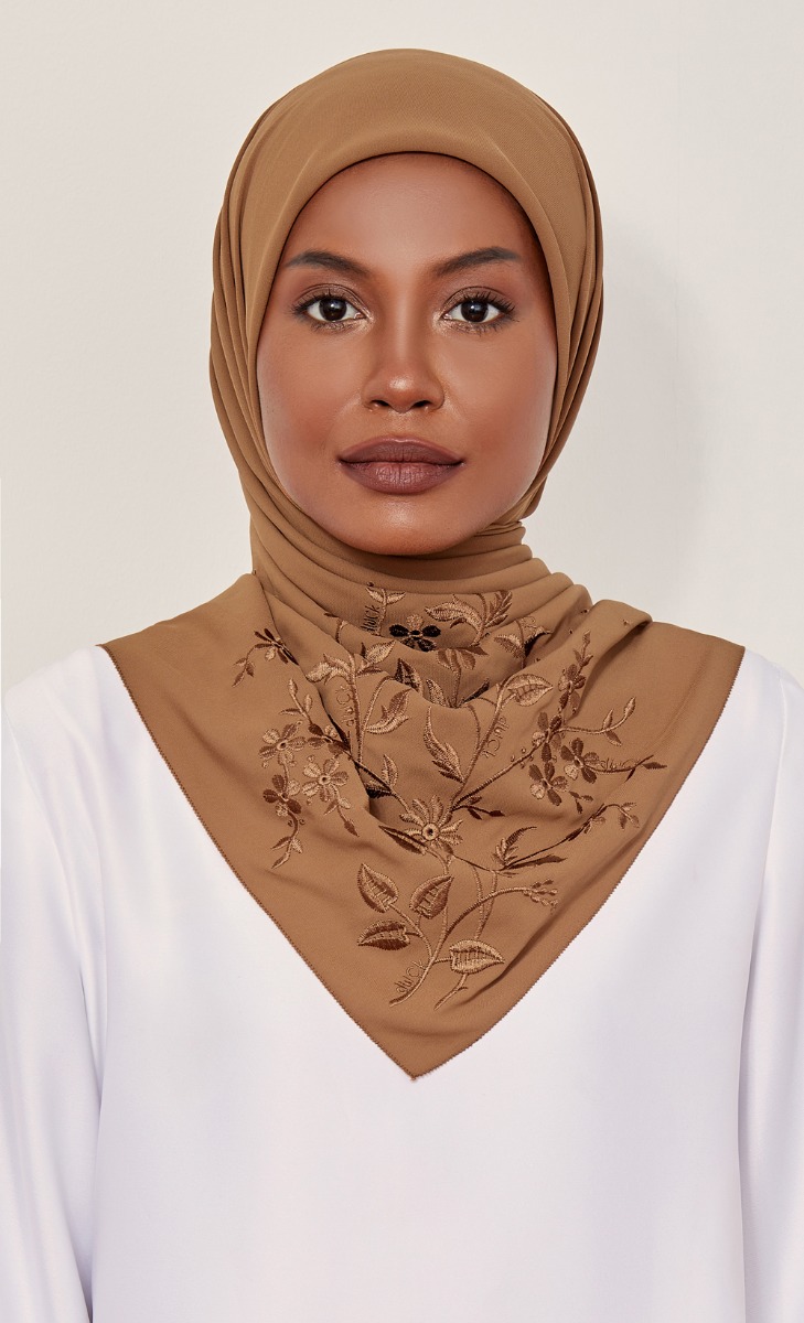 The Daisy Embroidery dUCk Square Scarf in Caramel image 2