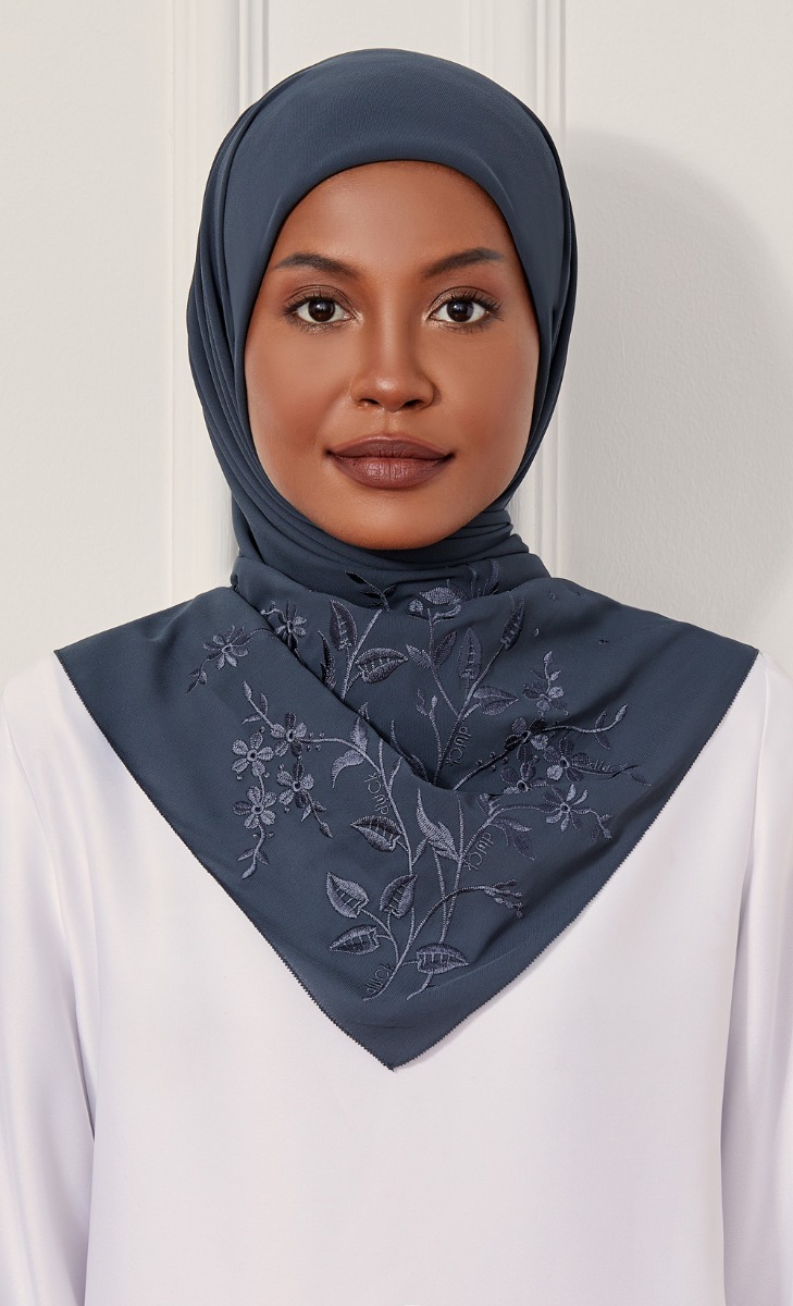 The Daisy Embroidery dUCk Square Scarf in Charcoal image 2