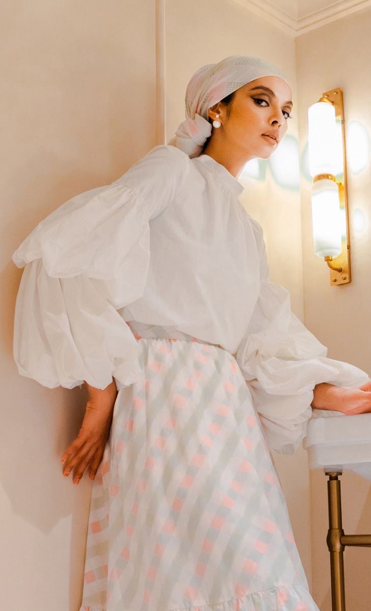 The Checkered Edit Cloudy Top in White