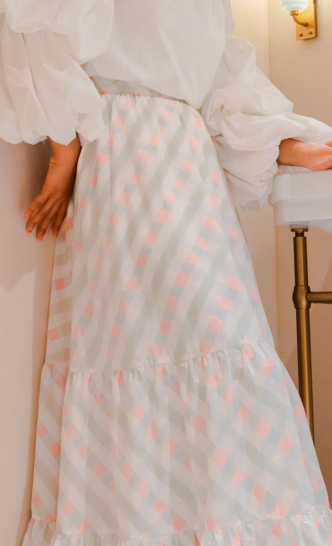 The Checkered Edit Tiered Skirt in Fave