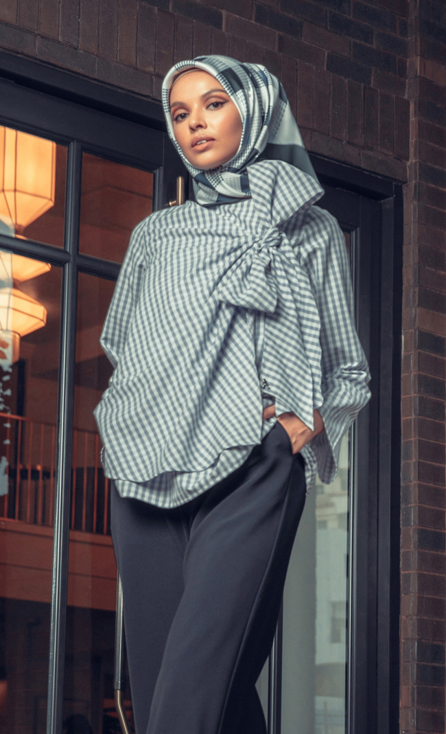 The Checkered Edit Bow Top in Homegirl