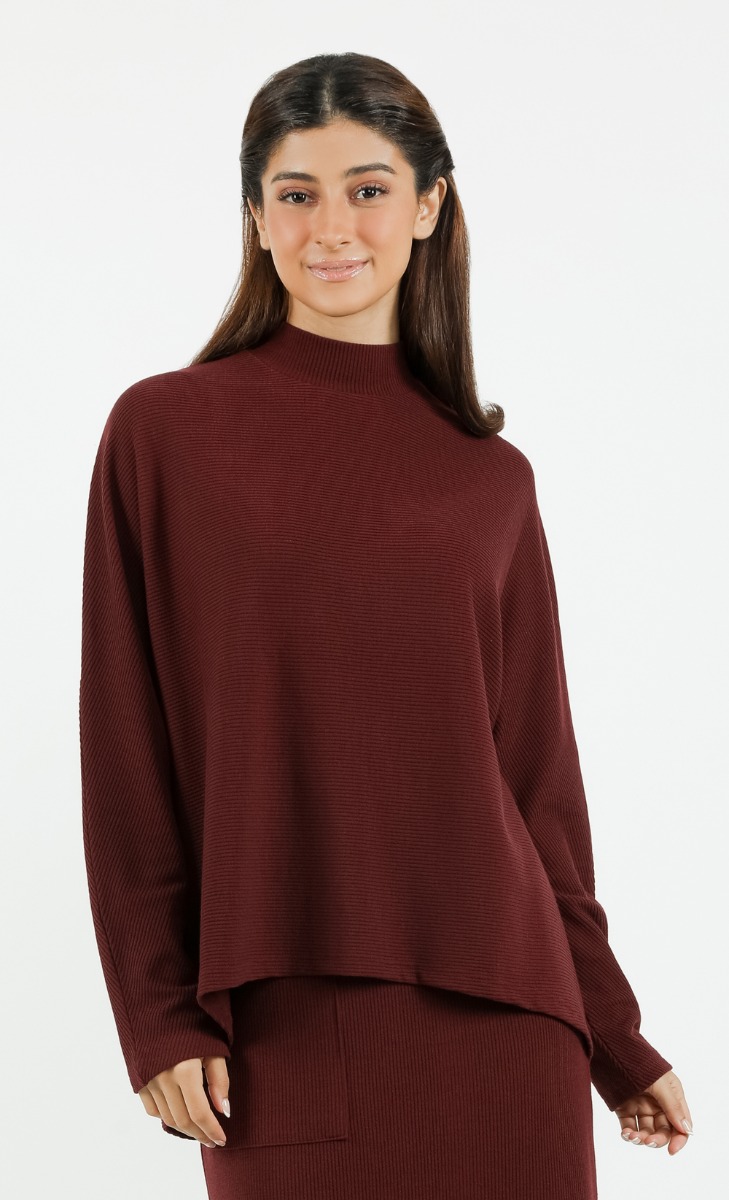 Comeback Ribbed Top in Maroon