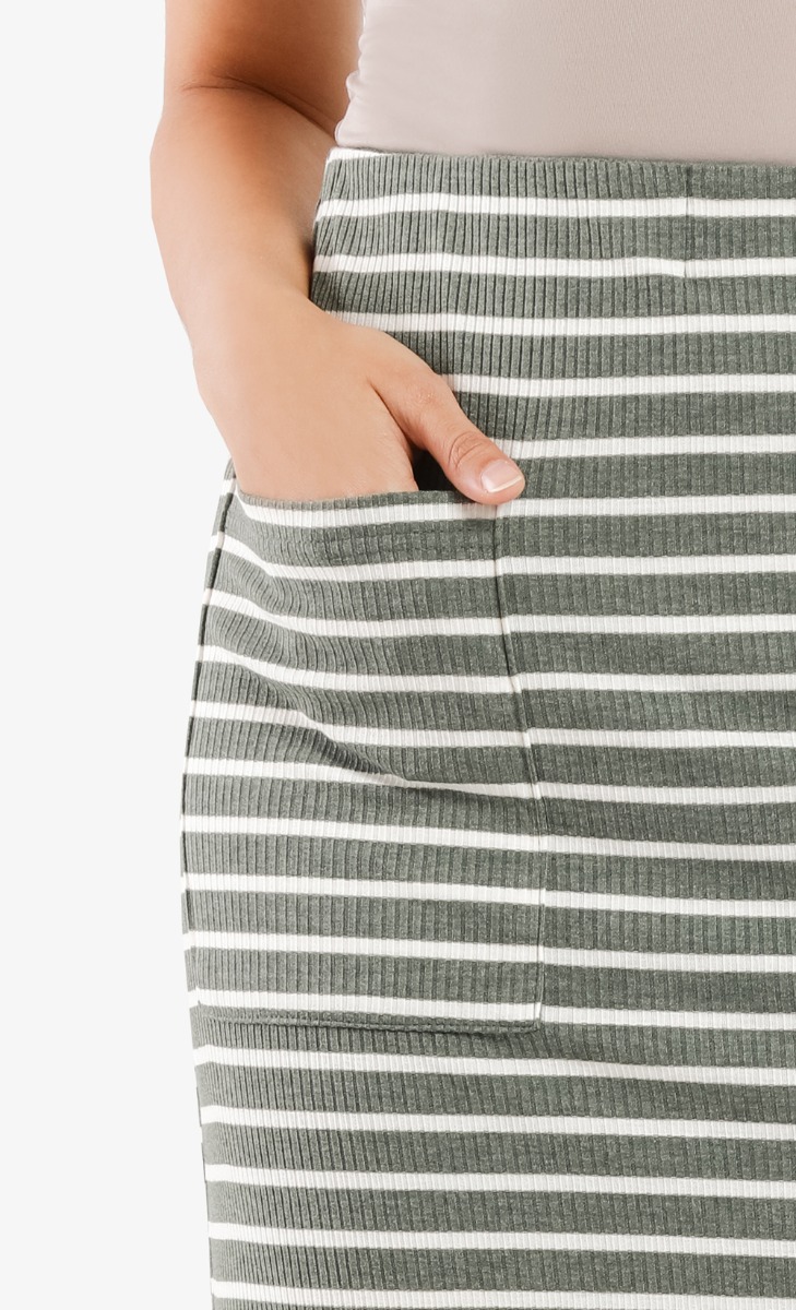 Striped Ribbed High Low Skirt in Green image 2