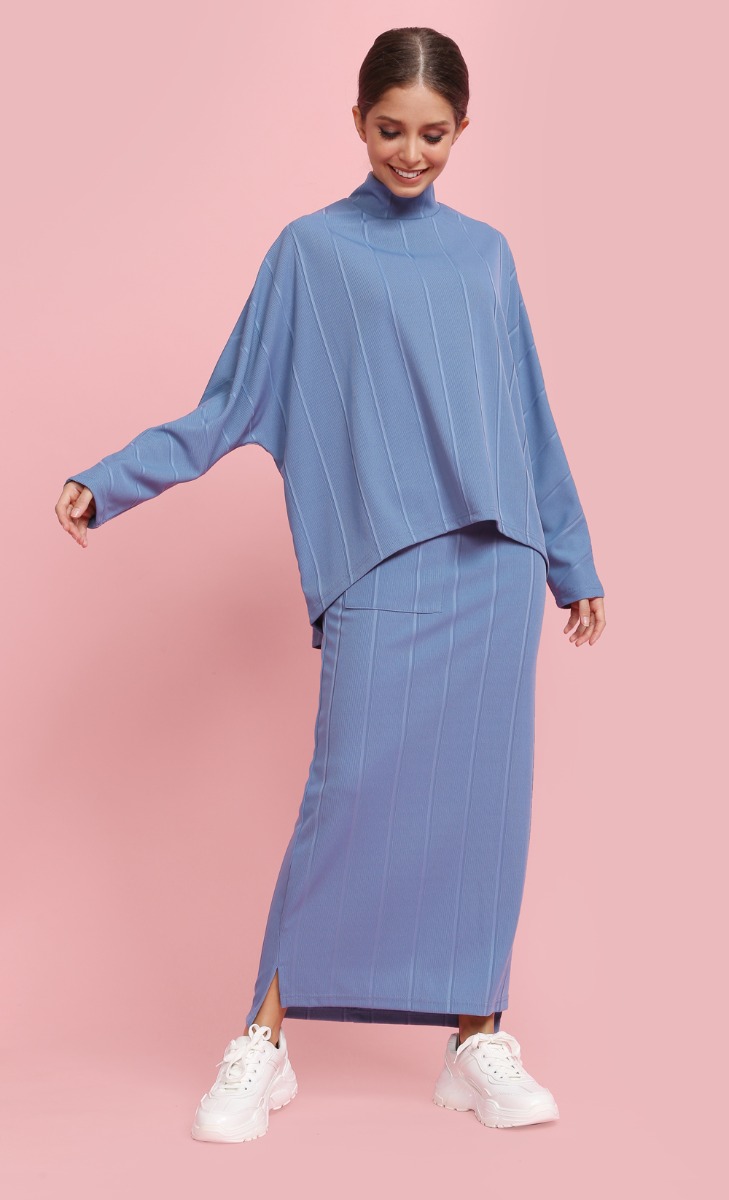 Oversized Ribbed Top in Dusty Blue image 2