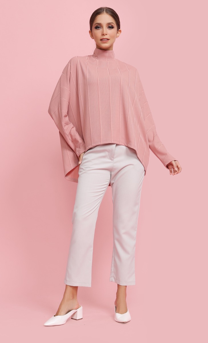 Oversized Ribbed Top in Dusty Pink image 2