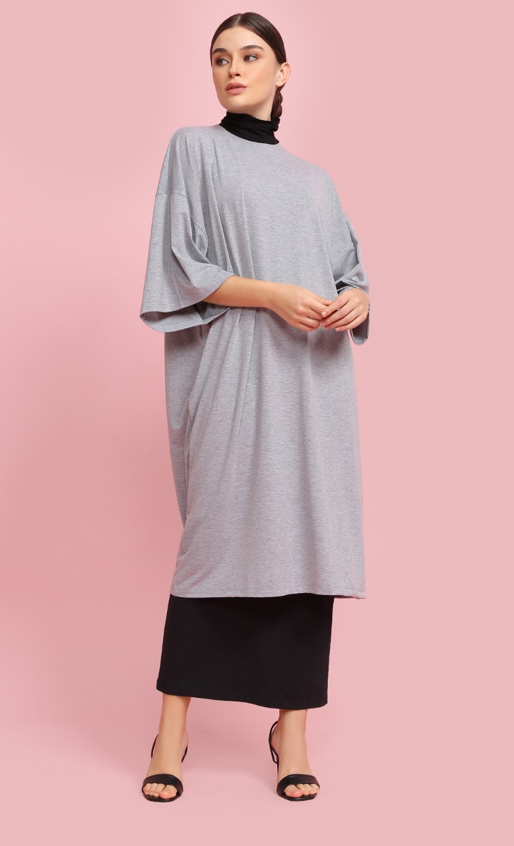 Colour Contrast Turtleneck Tunic in Grey