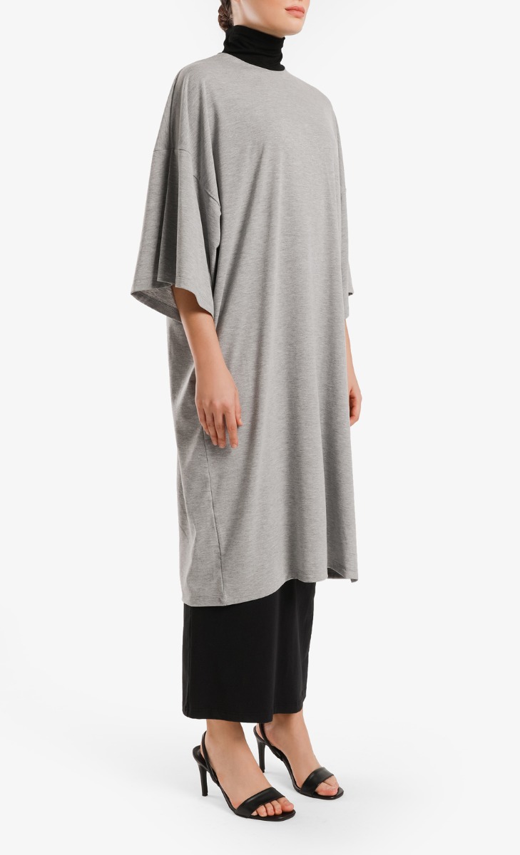 Colour Contrast Turtleneck Tunic in Grey image 2