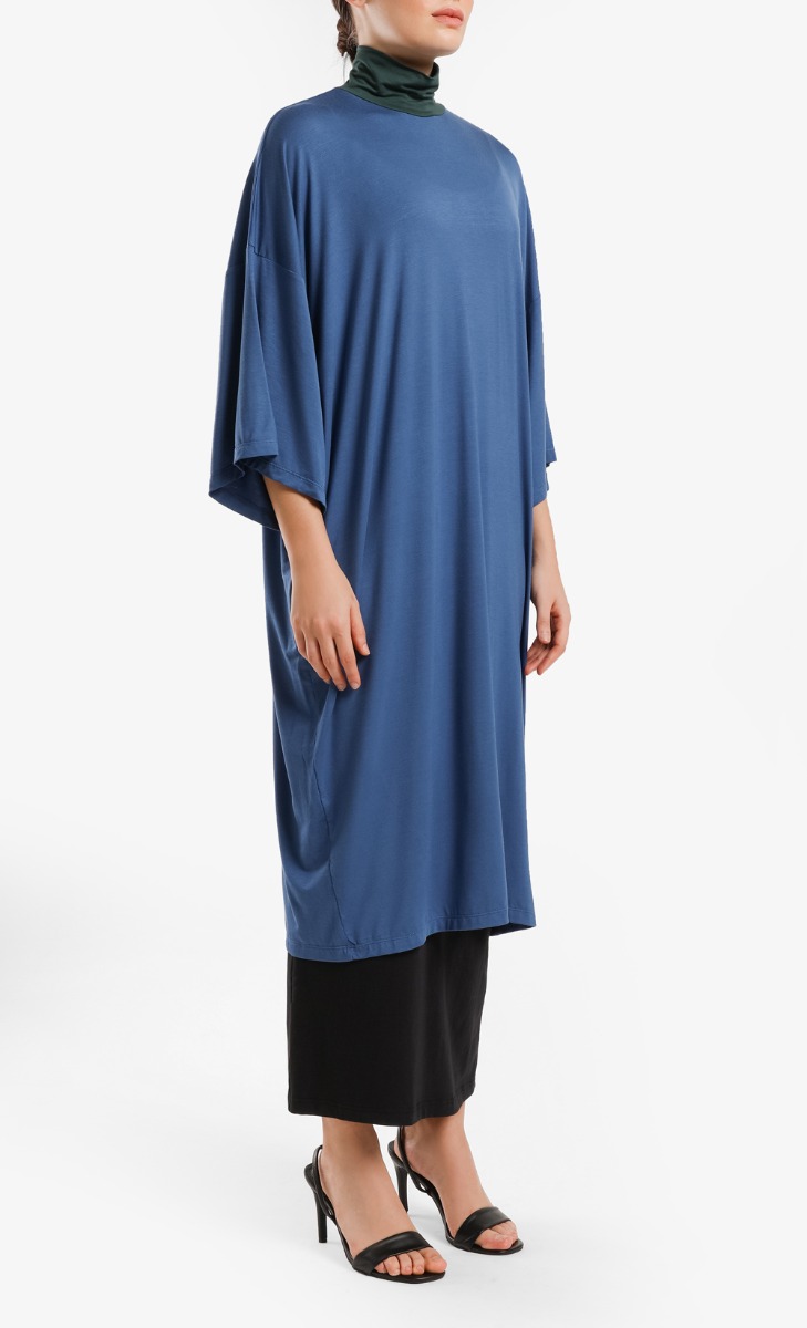 Colour Contrast Turtleneck Tunic in Blue image 2