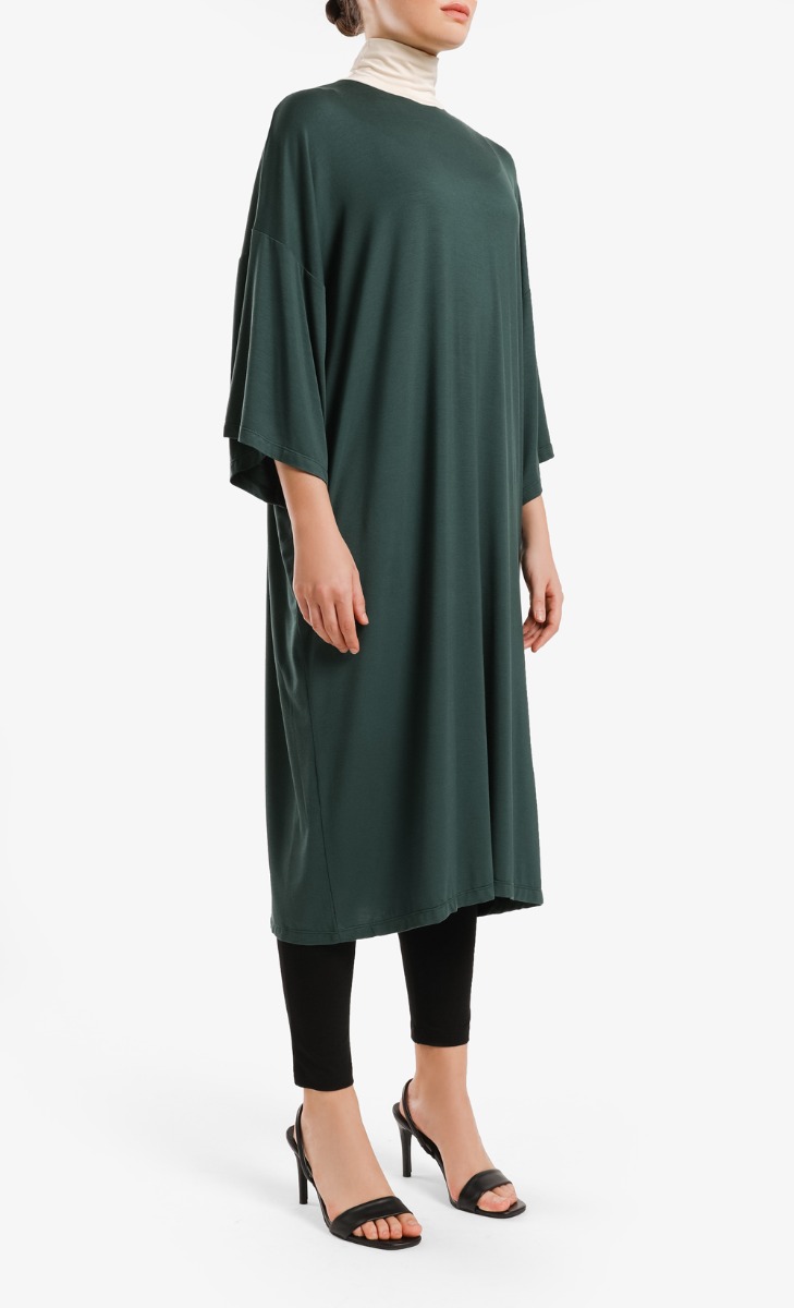 Colour Contrast Turtleneck Tunic in Green image 2